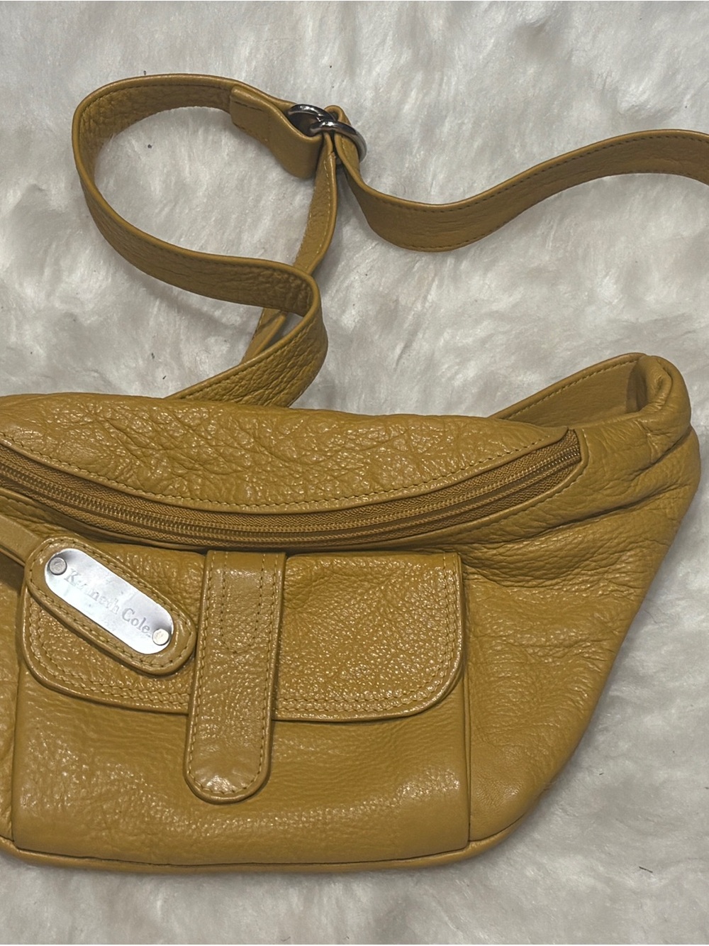 Kenneth Cole Mustard Yellow Leather Crossbody Belt Bag